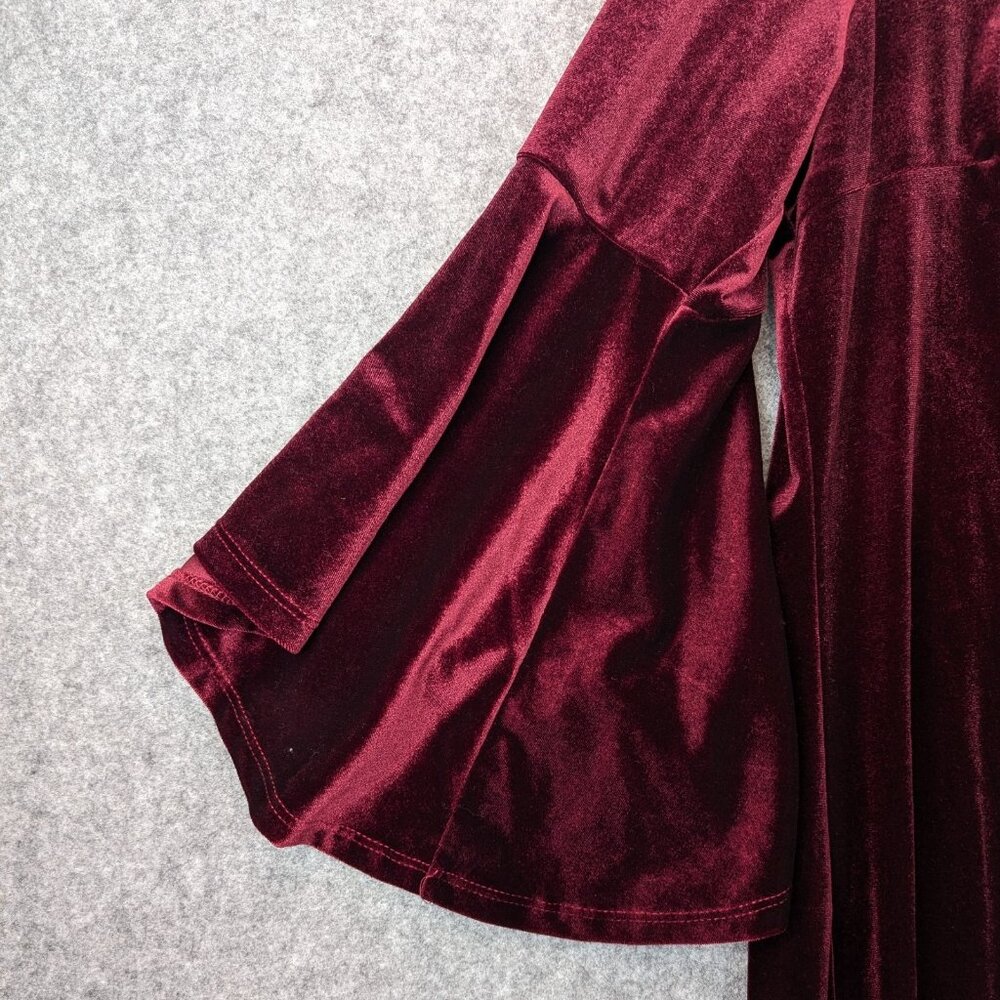 Appleseed's Womens XL Burgundy Stretch Velvet Dress V-Neck 3/4 Bell Sleeve USA - Picture 3 of 12